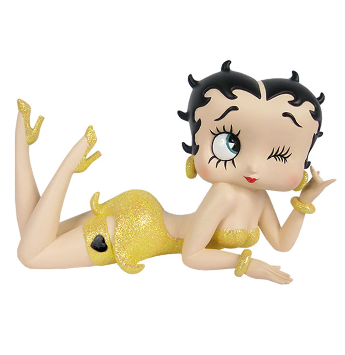 Betty Boop Liggend in Gele Glitterjurk Beeldje | Betty Boop