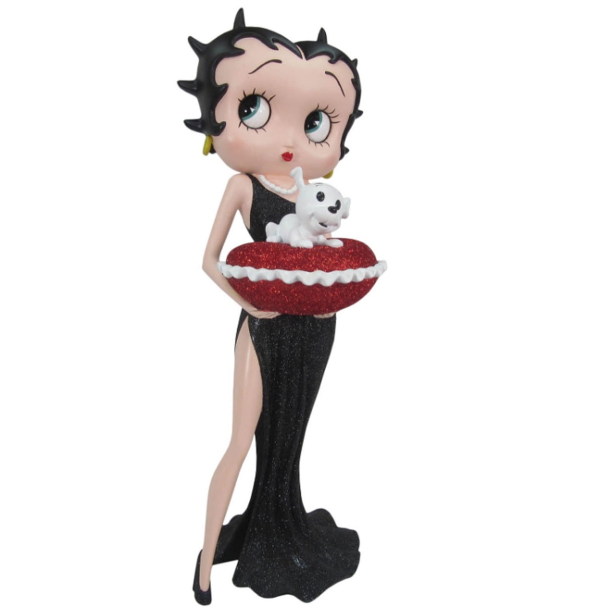 Betty Boop Met Rode Glitter Kussen Box (Zwarte Jurk) 36.5cm | Betty Boop