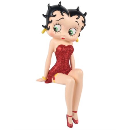 Betty Boop Zittend Op Plank In Rode Jurk Beeldje - 25cm | Betty Boop