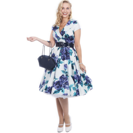Birdie Dress Blue Roses-XS | 46% korting | Pinup Couture