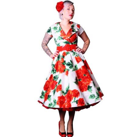 Birdie Dress Red Roses-S | 50% korting | Pinup Couture