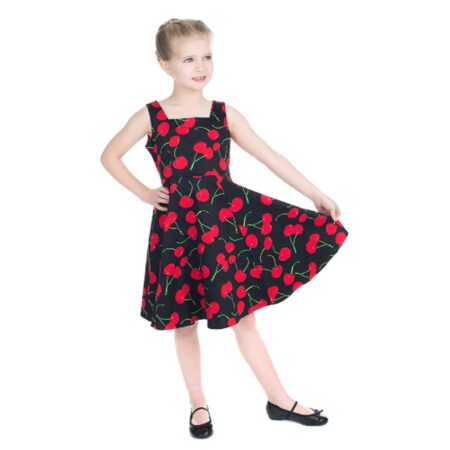 Black Bombshell Cherry Kids Swing Dress-11 - 12 Jaar | Hearts and Roses