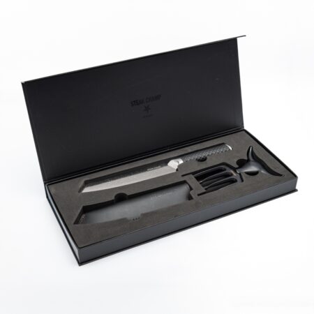 Black Pearls Gift Box - Luxe Damascus Mes & Vleesvork - BBQ Cadeau | Steak Champ