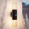 Blaze - LED Wandlamp - Incl. Schemerschakelaar & Bewegingssensor - Up & Down light - E27 Fitting - IP44 Waterdicht - Smokey glas | HOFTRONIC