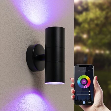 Blenda Smart Wandlamp LED - Wifi + Bluetooth - 11 Watt 800 lumen - RGBWW - IP44 waterdicht - GU10 - Up Down lamp - Zwart - Google Home