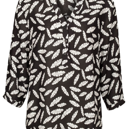 Blouse Blaadjes Zwart | Fashionize