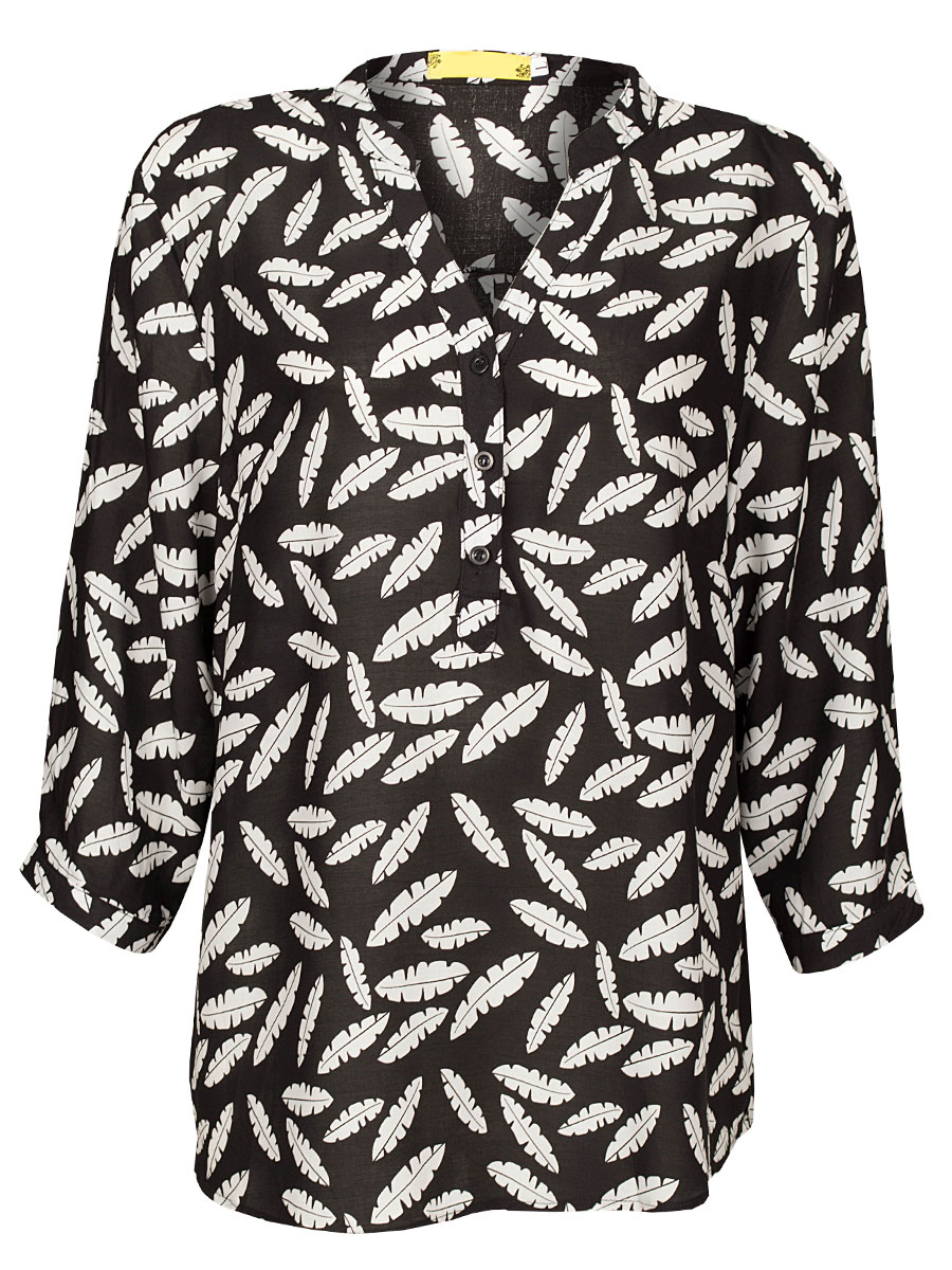 Blouse Blaadjes Zwart | Fashionize