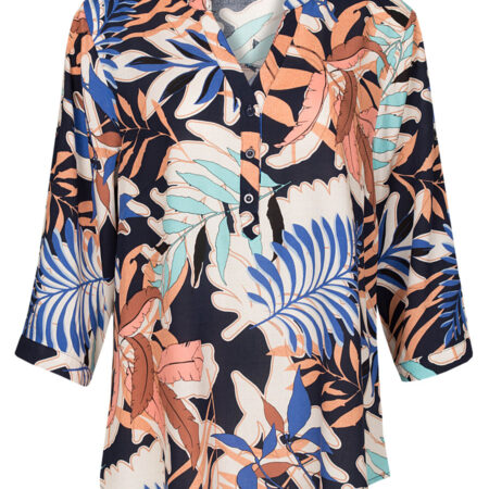 Blouse Bladeren Blauw | Fashionize