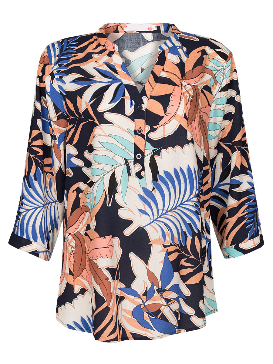 Blouse Bladeren Blauw | Fashionize