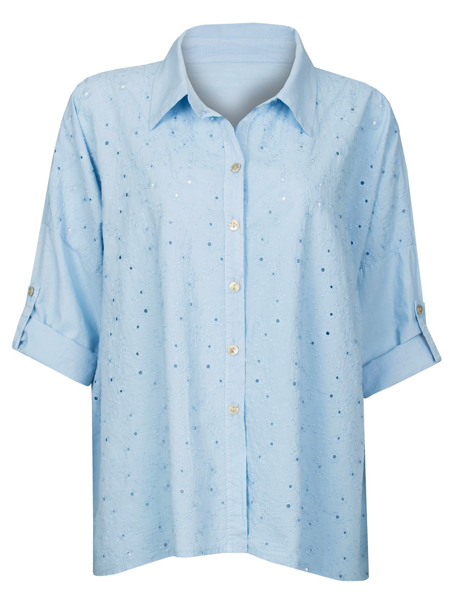 Blouse Embroidery Blauw | Fashionize