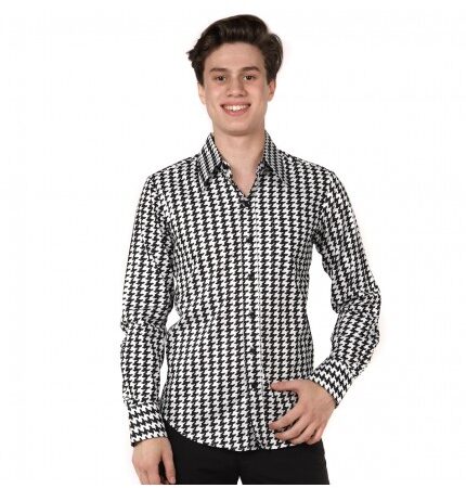 Blouse Houndstooth Black White-S | 41% korting | Fiftiesstore