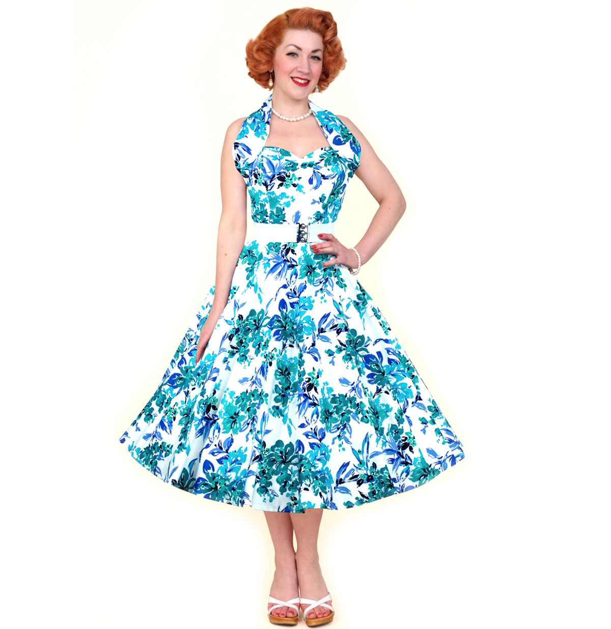 Blue Orchid Floral Dress White-40 (NL)/ 14 (UK) | Vivien of Holloway