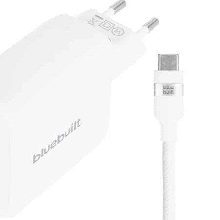 BlueBuilt 100W GaN Usb C Oplader Wit + Usb C Kabel 240W 2m Nylon Wit