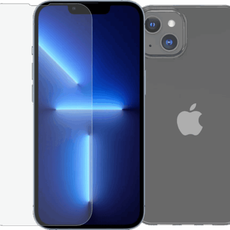 BlueBuilt Apple iPhone 14 Screenprotector Glas + BlueBuilt Soft Case Back Cover