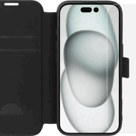 BlueBuilt Apple iPhone 16 Book Case Leer Zwart + Screenprotector Glas