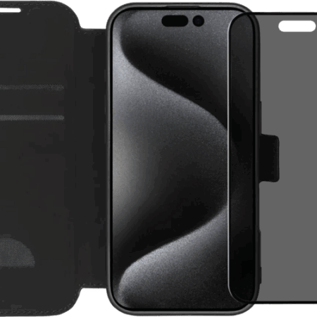 BlueBuilt Apple iPhone 16 Pro Book Case Leer Zwart + Privacy Screenprotector Glas Duo Pack