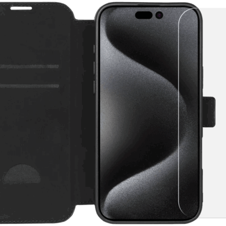 BlueBuilt Apple iPhone 16 Pro Max Book Case Leer Zwart + Screenprotector Glas