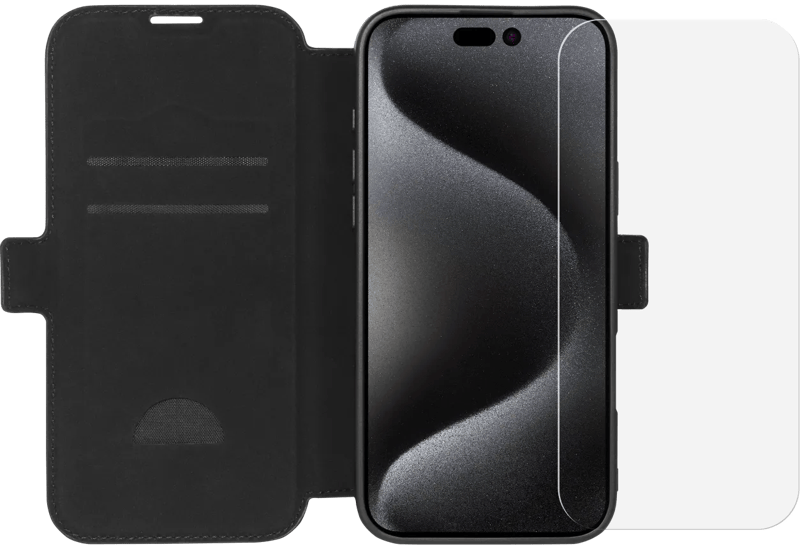 BlueBuilt Apple iPhone 16 Pro Max Book Case Leer Zwart + Screenprotector Glas