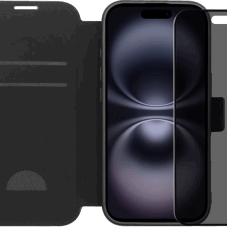 BlueBuilt Apple iPhone 17 Book Case Leer Zwart + iPhone 17 Privacy Screenprotector Glas