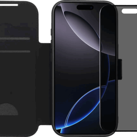 BlueBuilt Apple iPhone 17 Pro Book Case Leer Zwart + Privacy Screenprotector Duo Pack