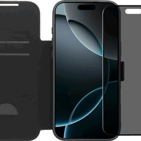 BlueBuilt Apple iPhone 17 Pro Max Book Case Leer Zwart + Privacy Screenprotector Duo Pack
