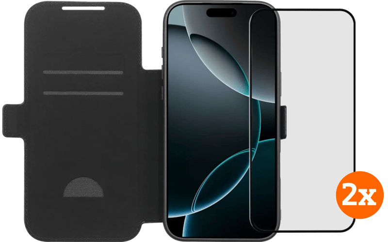 BlueBuilt Apple iPhone 17 Pro Max Book Case Leer Zwart + Screenprotector Duo Pack