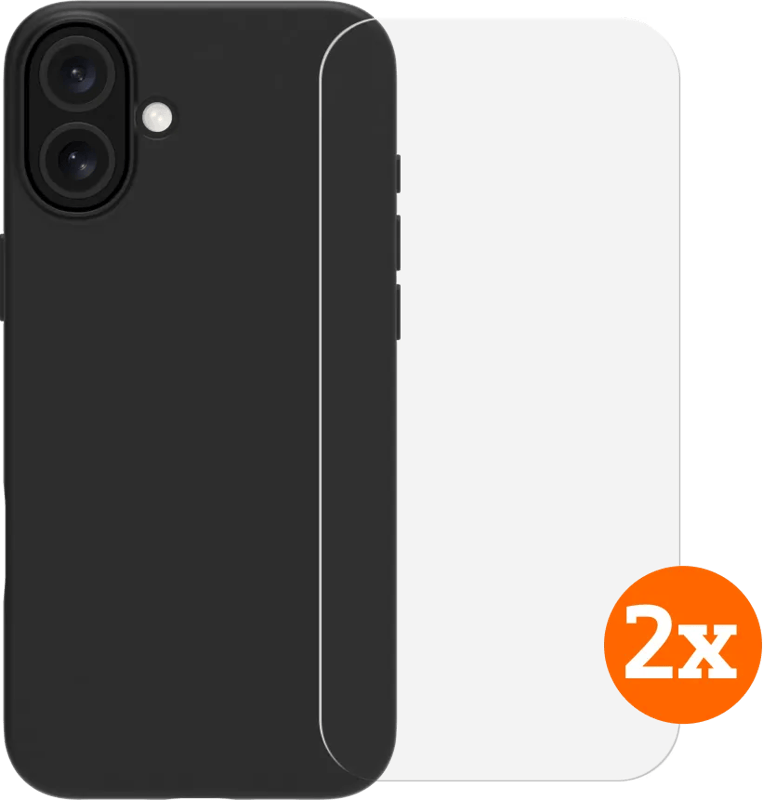 BlueBuilt Back Cover Apple iPhone 16 Plus Transparant + Screenprotector Glas Duo Pack