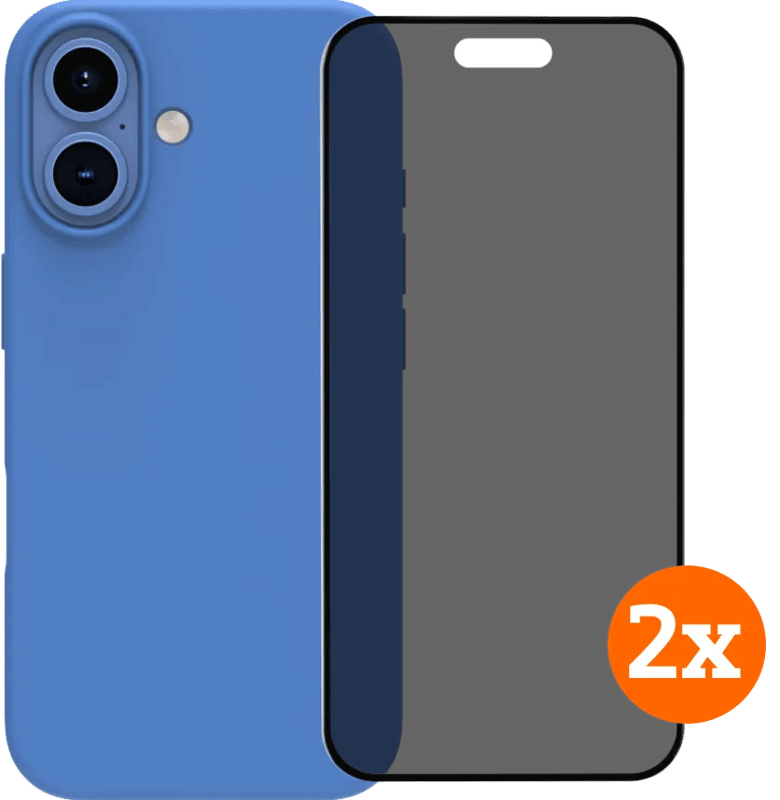 BlueBuilt Back Cover iPhone 16 Blauw + Privacy Filter Screenprotector Glas Duo Pack