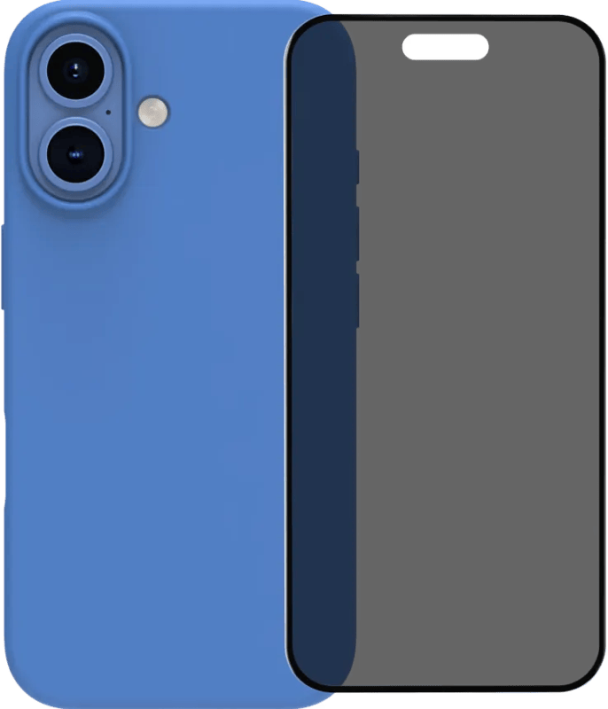 BlueBuilt Back Cover iPhone 16 Blauw + Privacy Filter Screenprotector Glas