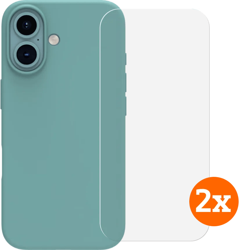 BlueBuilt Back Cover iPhone 16 Groen + Screenprotector Glas Duo Pack