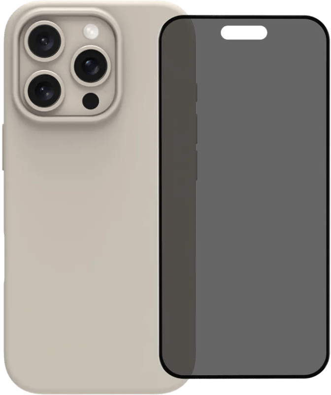 BlueBuilt Back Cover iPhone 16 Pro Beige + Privacy Filter Screenprotector Glas