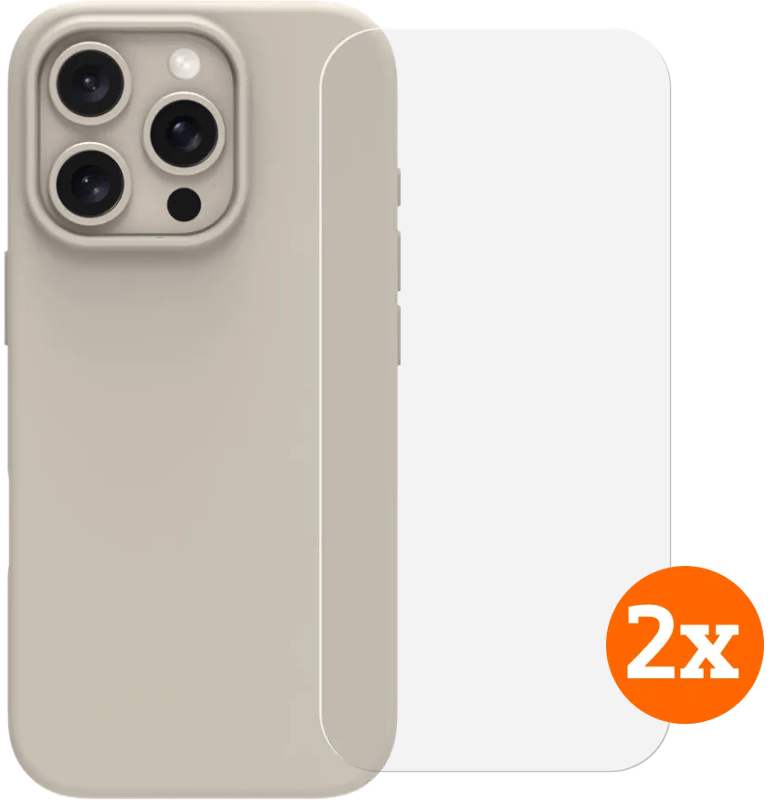BlueBuilt Back Cover iPhone 16 Pro Beige + Screenprotector Glas Duo Pack