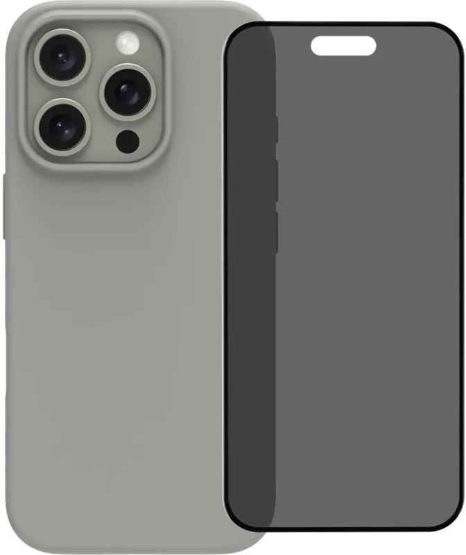BlueBuilt Back Cover iPhone 16 Pro Grijs + Privacy Filter Screenprotector Glas