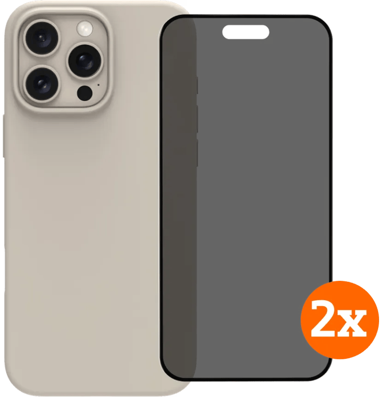 BlueBuilt Back Cover iPhone 16 Pro Max Beige + Privacy Filter Screenprotector Duo Pack