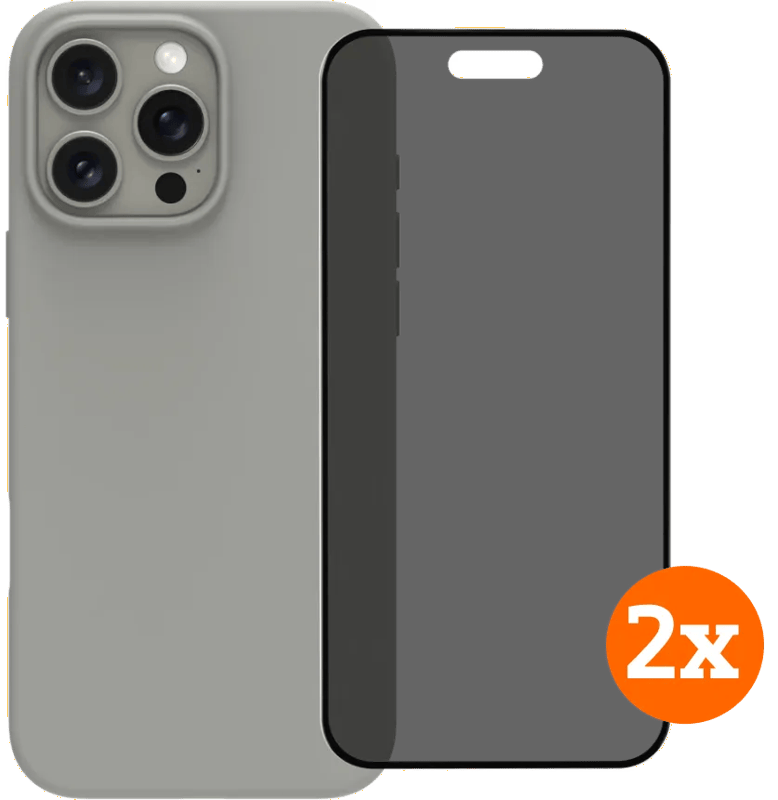 BlueBuilt Back Cover iPhone 16 Pro Max Grijs + Privacy Filter Screenprotector Duo Pack