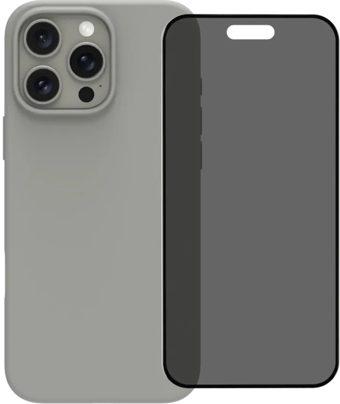 BlueBuilt Back Cover iPhone 16 Pro Max Grijs + Privacy Filter Screenprotector Glas
