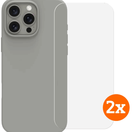 BlueBuilt Back Cover iPhone 16 Pro Max Grijs + Screenprotector Glas Duo Pack