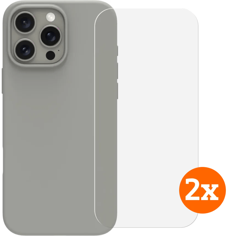 BlueBuilt Back Cover iPhone 16 Pro Max Grijs + Screenprotector Glas Duo Pack