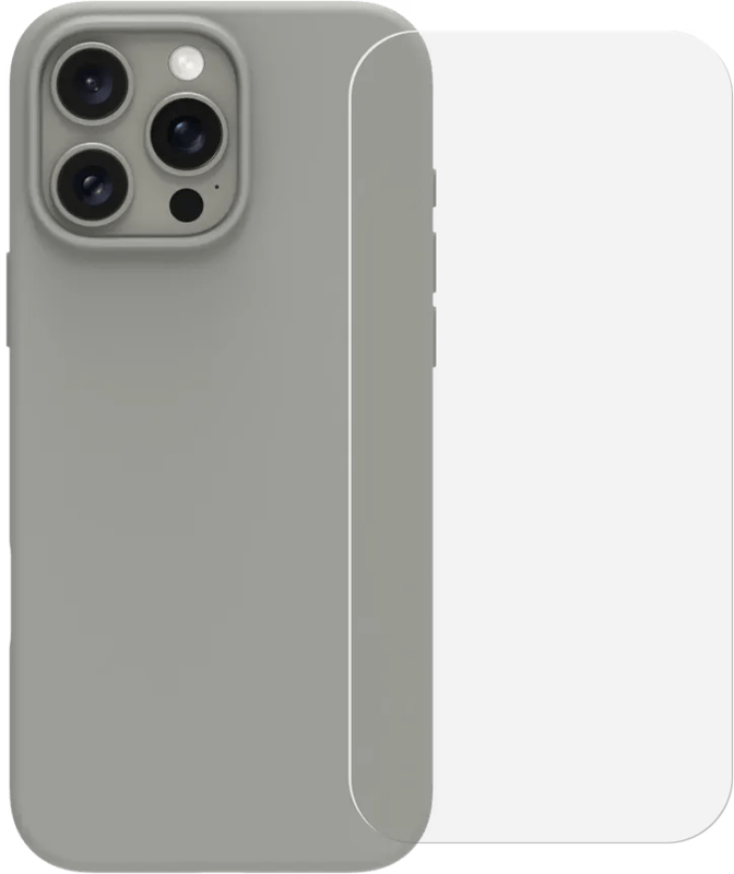 BlueBuilt Back Cover iPhone 16 Pro Max Grijs + Screenprotector Glas