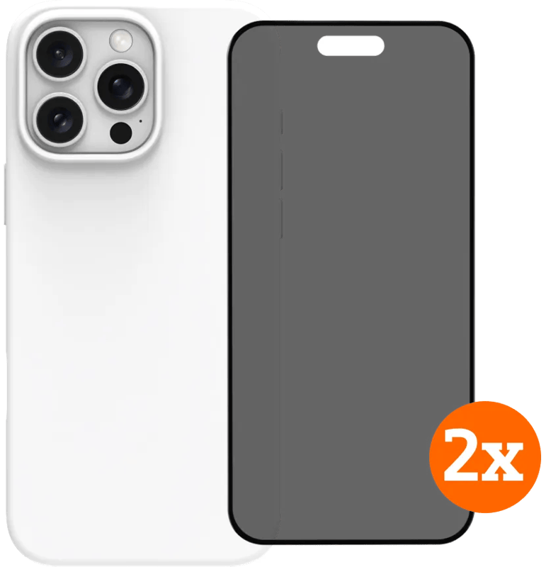 BlueBuilt Back Cover iPhone 16 Pro Max Wit + Privacy Filter Screenprotector Glas Duo Pack
