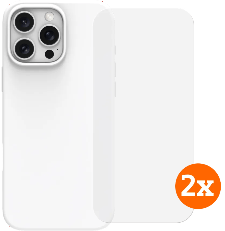 BlueBuilt Back Cover iPhone 16 Pro Max Wit + Screenprotector Glas Duo Pack