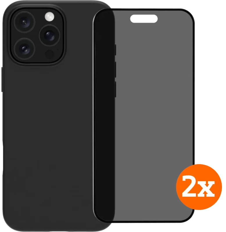 BlueBuilt Back Cover iPhone 16 Pro Max Zwart + Privacy Filter Screenprotector Duo Pack