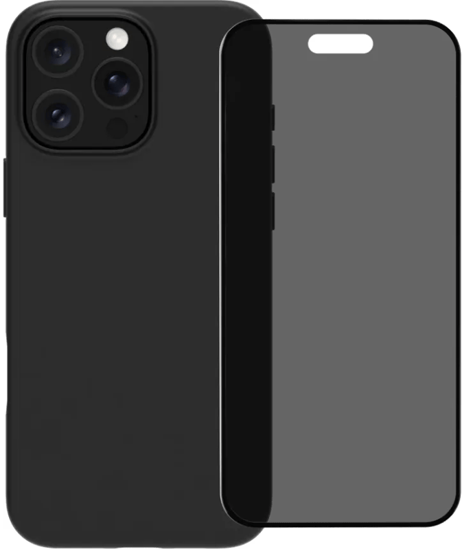 BlueBuilt Back Cover iPhone 16 Pro Max Zwart + Privacy Filter Screenprotector Glas