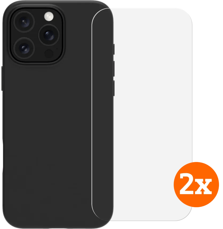 BlueBuilt Back Cover iPhone 16 Pro Max Zwart + Screenprotector Glas Duo Pack