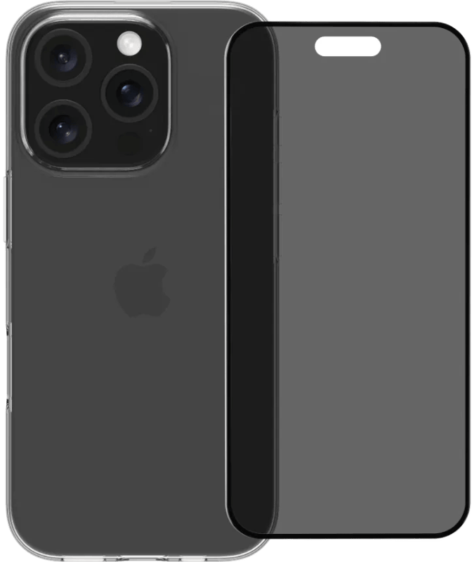 BlueBuilt Back Cover iPhone 16 Pro Transparant + Privacy Filter Screenprotector Glas