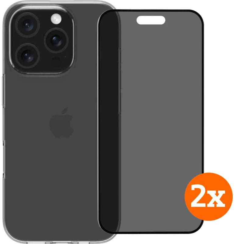 BlueBuilt Back Cover iPhone 16 Pro Transparant + Privacy Screenprotector Glas Duo Pack