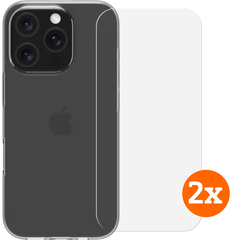BlueBuilt Back Cover iPhone 16 Pro Transparant + Screenprotector Glas Duo Pack