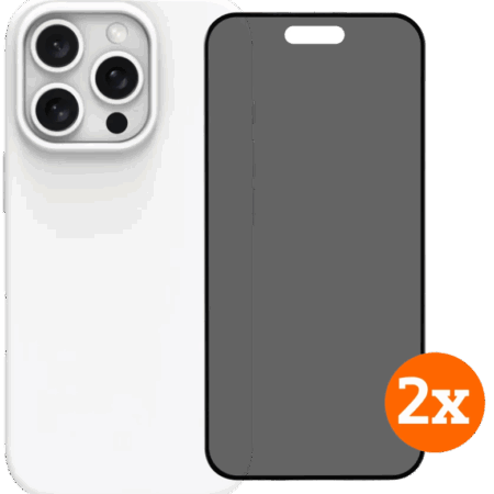 BlueBuilt Back Cover iPhone 16 Pro Wit + Privacy Filter Screenprotector Glas Duo Pack