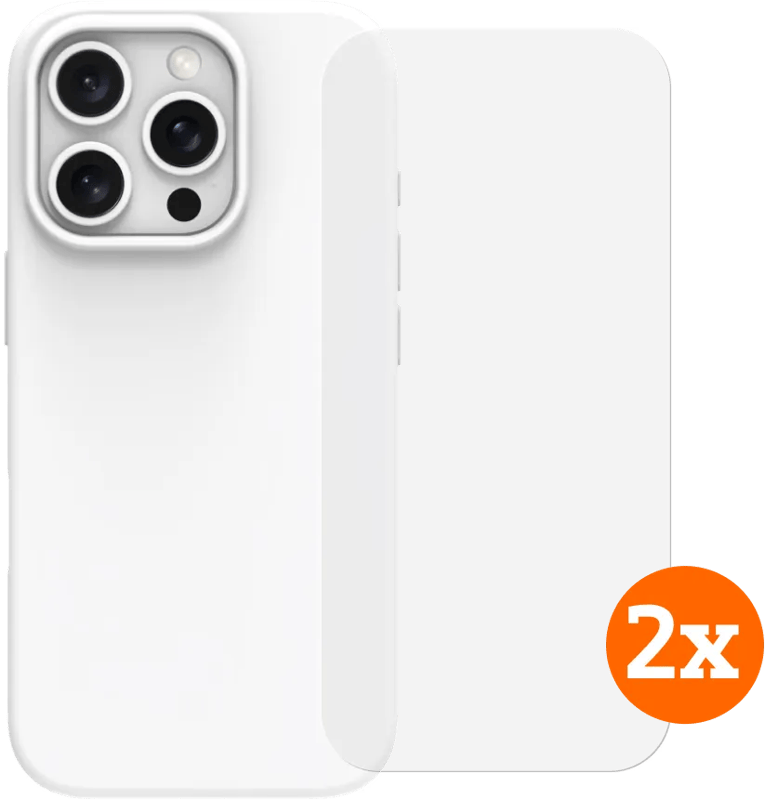 BlueBuilt Back Cover iPhone 16 Pro Wit + Screenprotector Glas Duo Pack