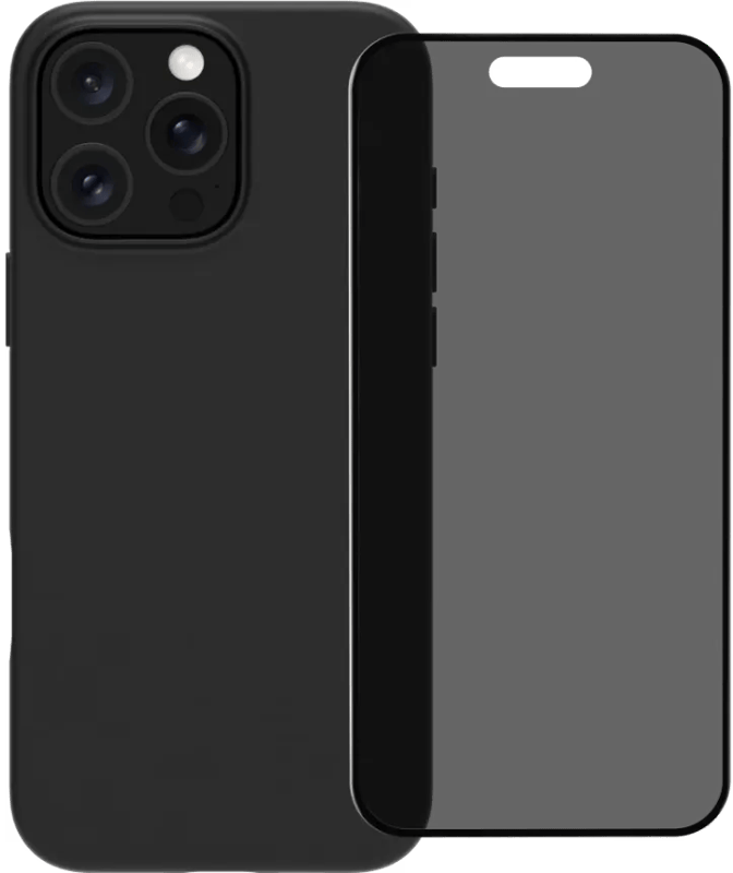 BlueBuilt Back Cover iPhone 16 Pro Zwart + Privacy Filter Screenprotector Glas